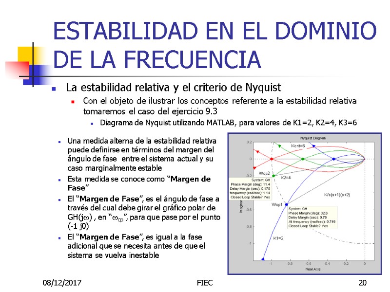 08/12/2017 FIEC 20 ESTABILIDAD EN EL DOMINIO DE LA FRECUENCIA La estabilidad relativa y